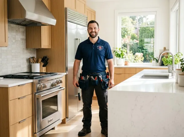 Appliance Repair Hero technician in a Bellport, NY kitchen after an appliance repair
